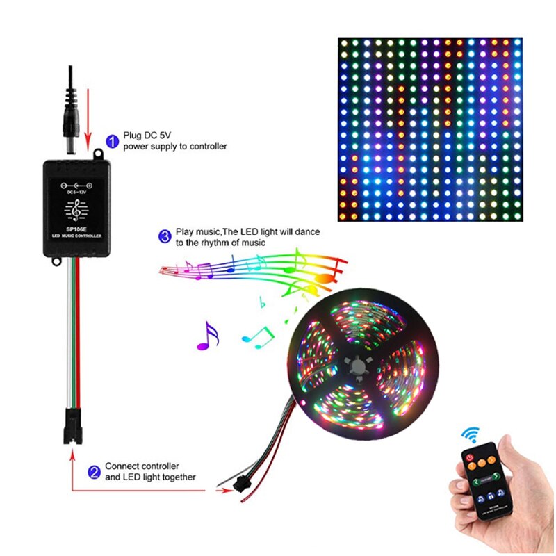 RGB LED Controller 9 Keys RF Wireless Pixel IC SPI Music Colorful WS2811 WS2812B SK9822 SK6812 APA102 Strip Light DC5-12V