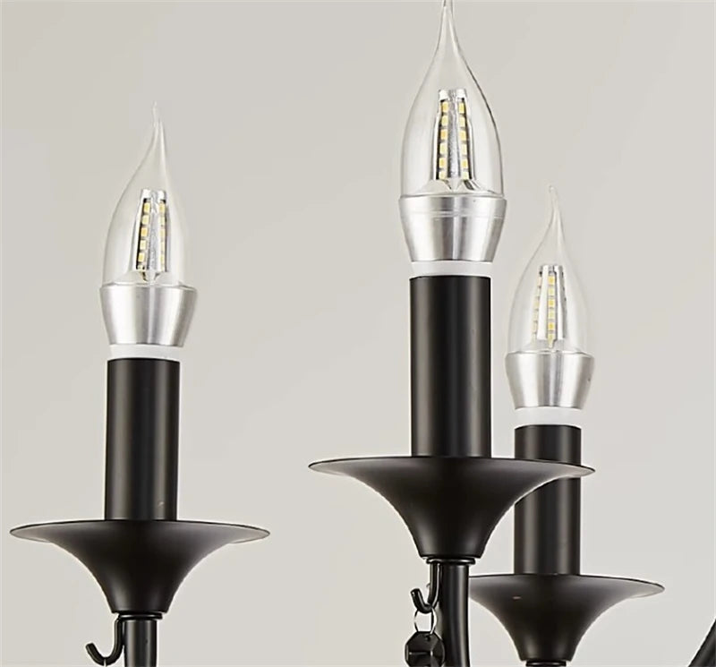 New Wrought Iron Crystal Chandelier European Classic Black Candle Lamp Modern Living Room Kitchen Dining Table Hanging Lamps