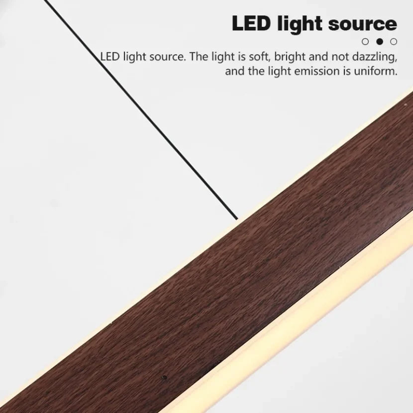 Walnut Led Pendant Light Long Strip Dining Room Kitchen Island Dimmable Droplight Bar Counter Living Room Decor Hanging Light