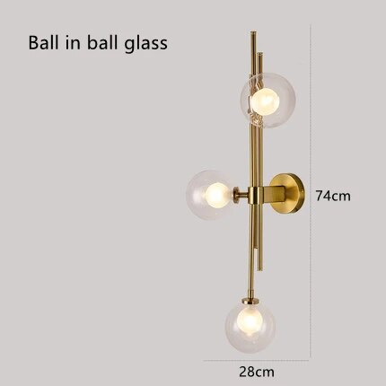 3 Heads Blue Glass Ball Postmodern Wall Lamp For Bathroom Living Room Bedside Sconce Light Fixtures House Decoration Lighting