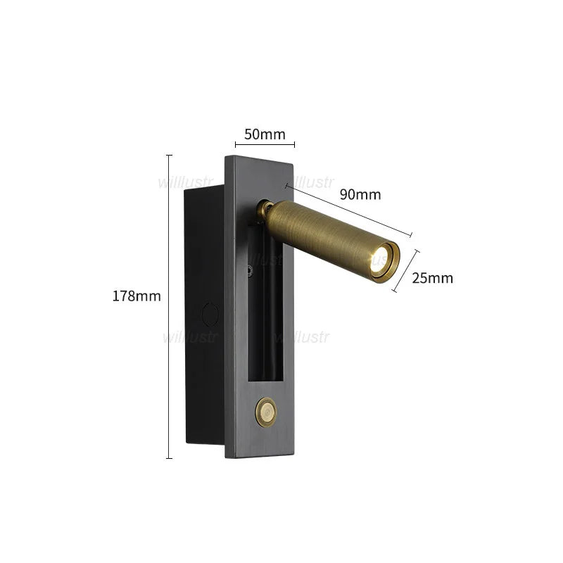 Creative Rotatable Aluminum Wall Lamp LED Embedded Sconce Hotel Cafe Bar Bedside Copper Nickle Chrome Metal Reading Lighting