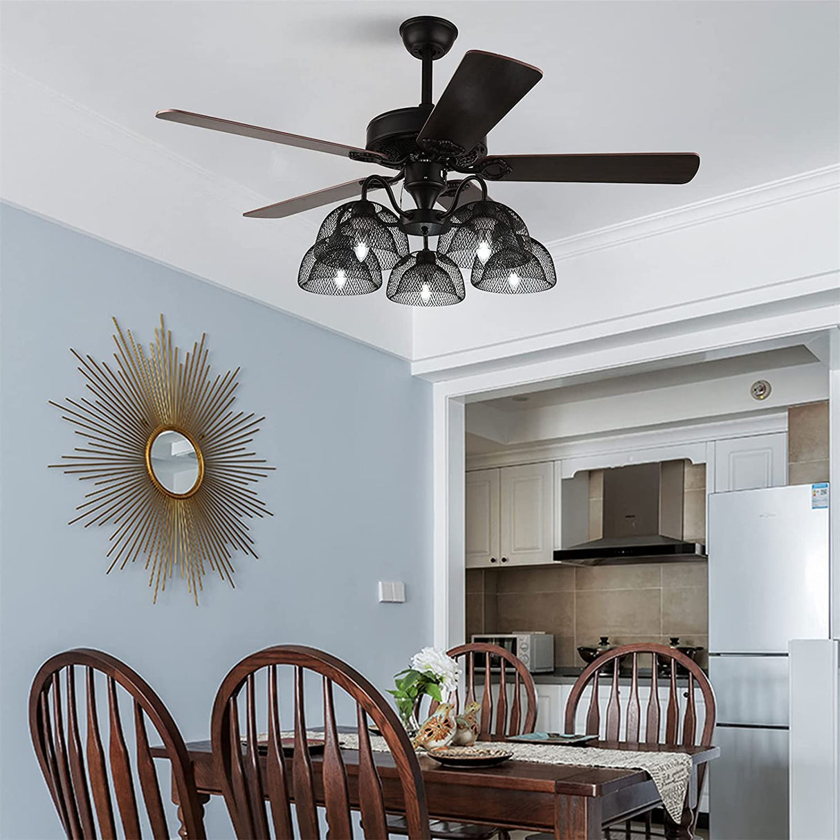 52” Retro Industrial Ceiling Fan 5 Light with Metal Lampshade and Remote Control for Living Room