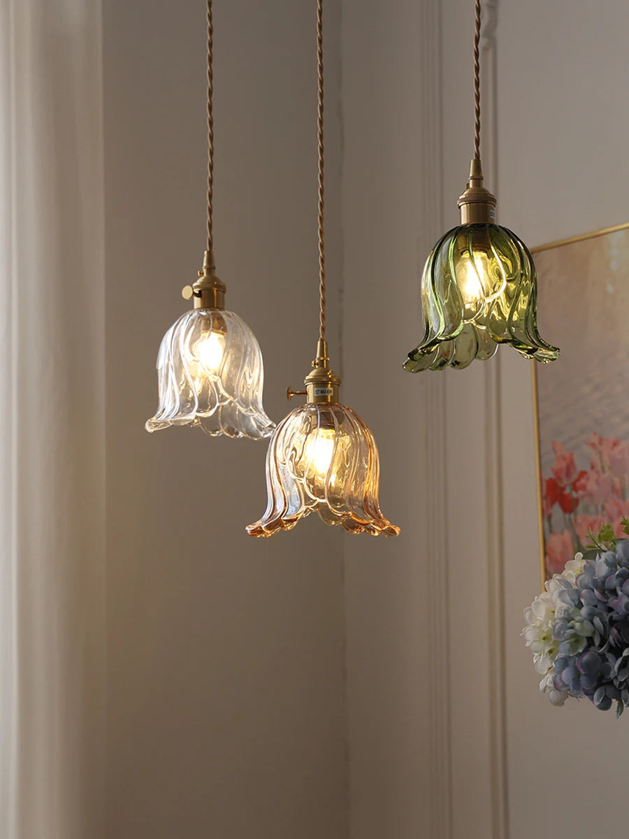 Vintage Amber Glass Pendant Light - Retro Brass Adjustable Hanging Hanging Lamp