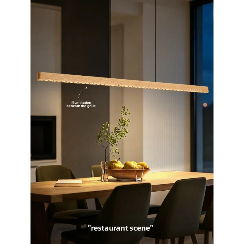 Designer Long-Strip Lamps Made Of White Waxwood Rustic Wooden Dining Island Study Table 2026New Dining Table Tea Room Chandelier