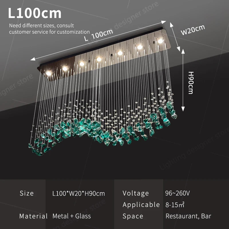 Dining Room Chandeliers Duplex Villa Hall Hanging Lamp Luxury Living Room High Ceiling Green Stone Glass LED Pendant Lights