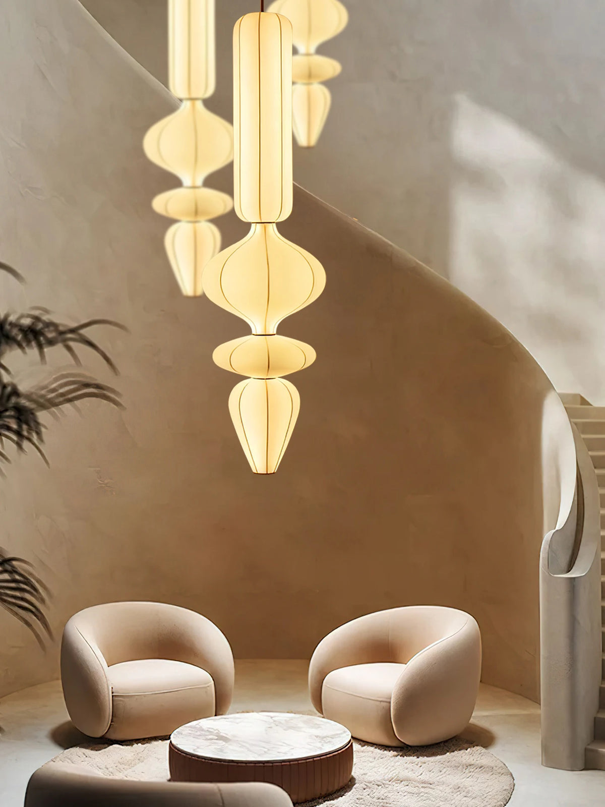 Nordic Silk Pendant Lamp For Staircase Living Room Loft Italian Designer White Silk Pendant Lights Led Hanging Chandelier