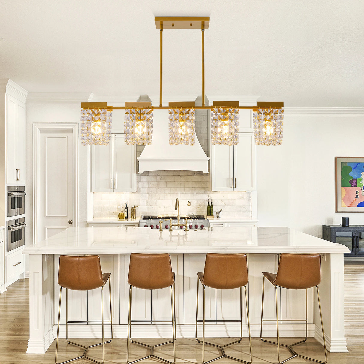 5-Light Luxury Gold Chandeliers for Living Room K9 Crystal Chandelier Fixture LED Lighting Decor for Bedroom Kitchen Island