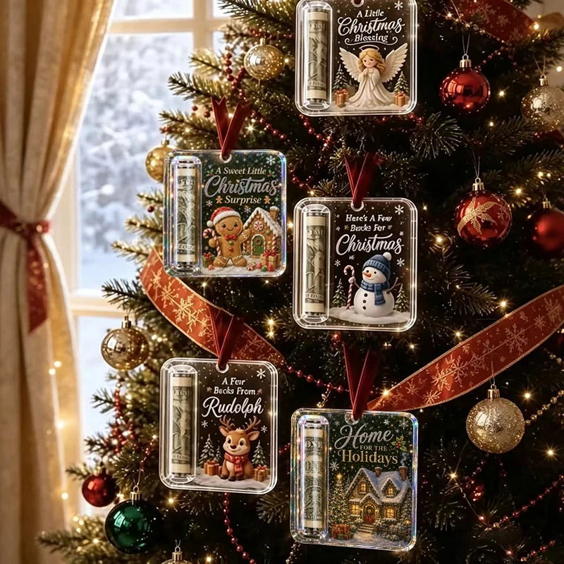 Money Storage Christmas Tree Hanging Ornament Clear Piggy Bank Christmas Decoration 2026 Cash Slot Hanging Pendant Navidad Decor
