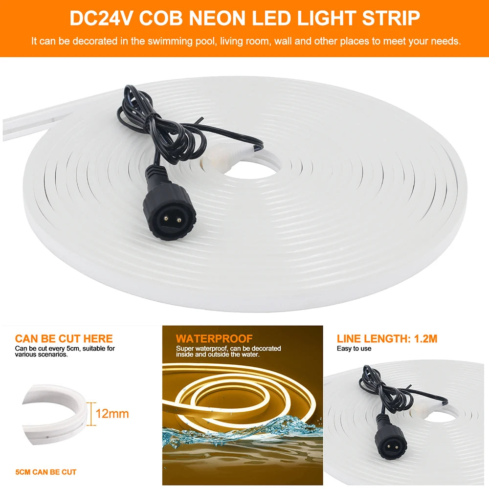 24V Solar LED Neon Light Strip - IP68 Waterproof Outdoor Garden Lighting