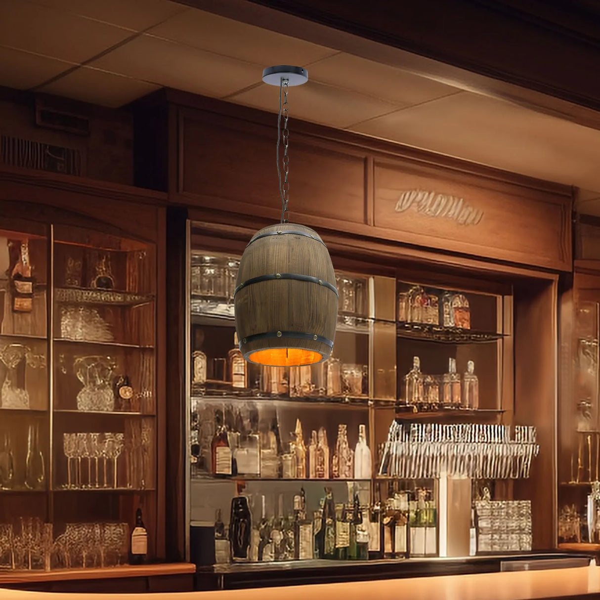 Retro Wood Wine Barrel Pendant Light,Industrial Ceiling Lamp ,Vintage Chandelier Light Fixtures for Bar Cafe Home Restaurant