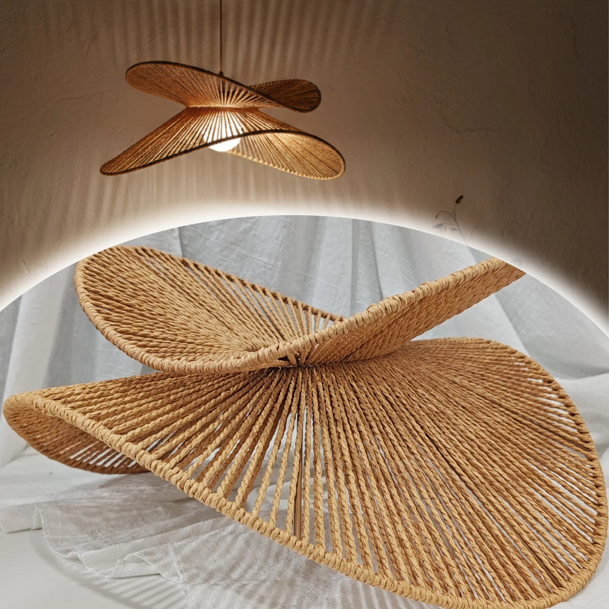 Wabi Sabi Lotus Shaped Woven Lamp Shade Handmade Pendant Cover for Living Room Kitchen Island Farmhouse Lighting Accessory