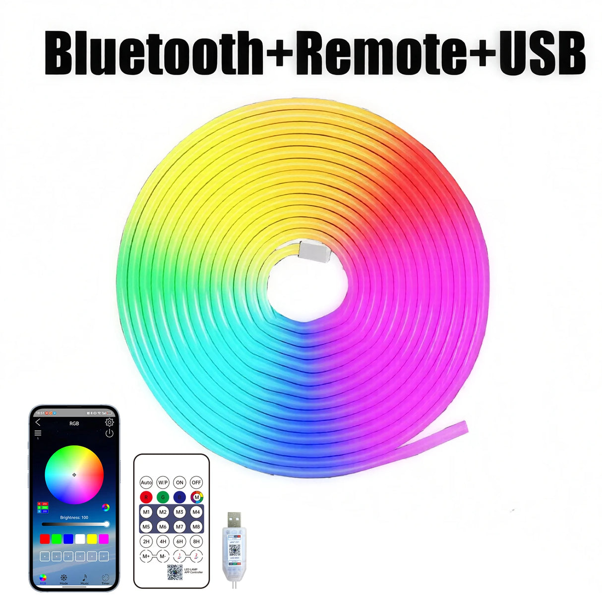 5V USB RGBIC Neon LED Light Strip - 1m-10m Flexible Waterproof Smart Dreamcolor Ribbon