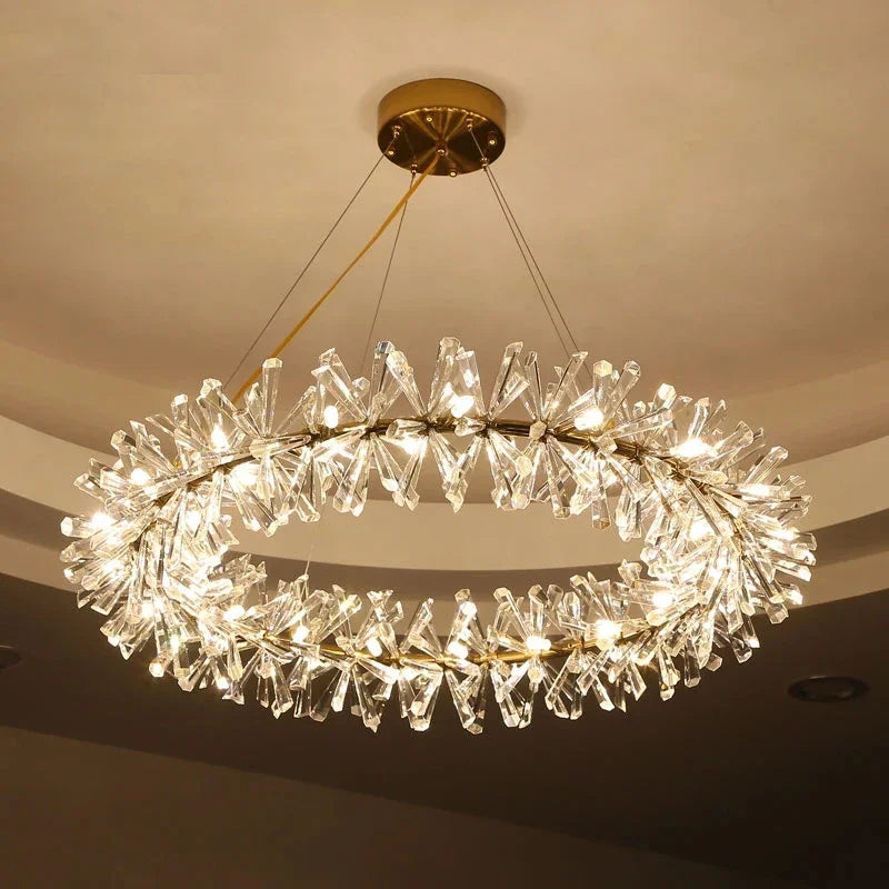 Modern Luxury Crystal LED Chandelier Lighting Nordic Firefly Ceiling Chandeliers For Living Flower Ring Pendant Lamp