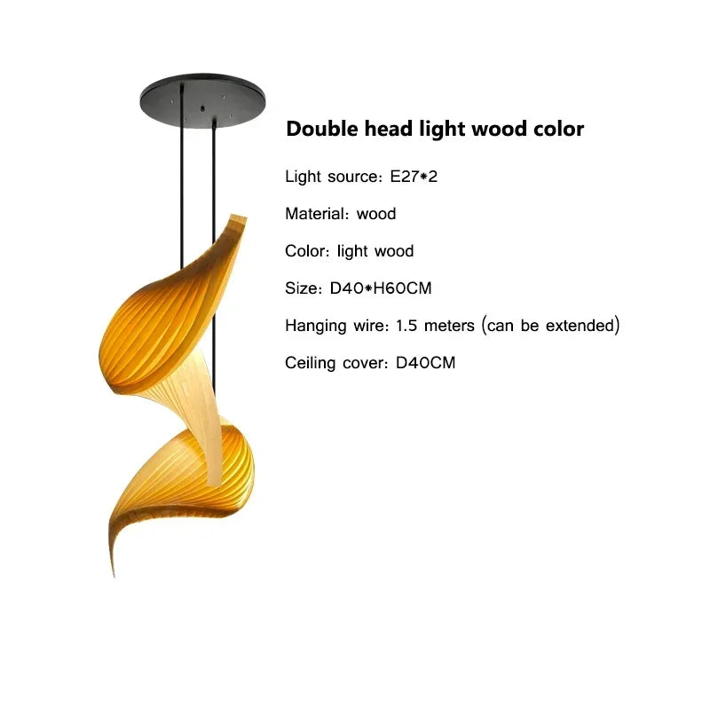 Wing maple pendant lamp handmade pleated finish wooden hanging light japanese style Chandelier dining bedroom staircase