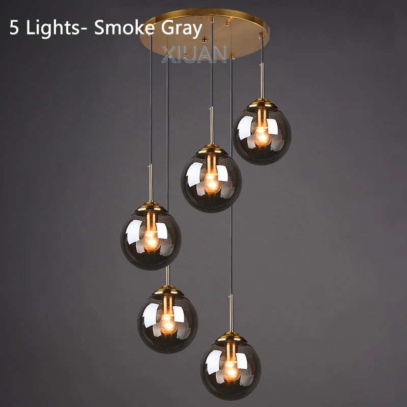Amber Smoke Gray Clear Glass Pendant Lamp LED Hanging Light for Dining Room Table Kicthen Island Bedroom Bedside Lighting