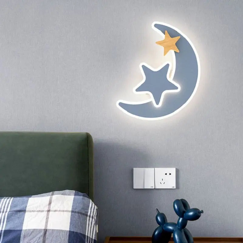 Cartoon LED Rocket Wall Lamp Modern Creative Moon Star Wall Light Indoor Baby Children's Room Bedside Decoration Light Kids Gift