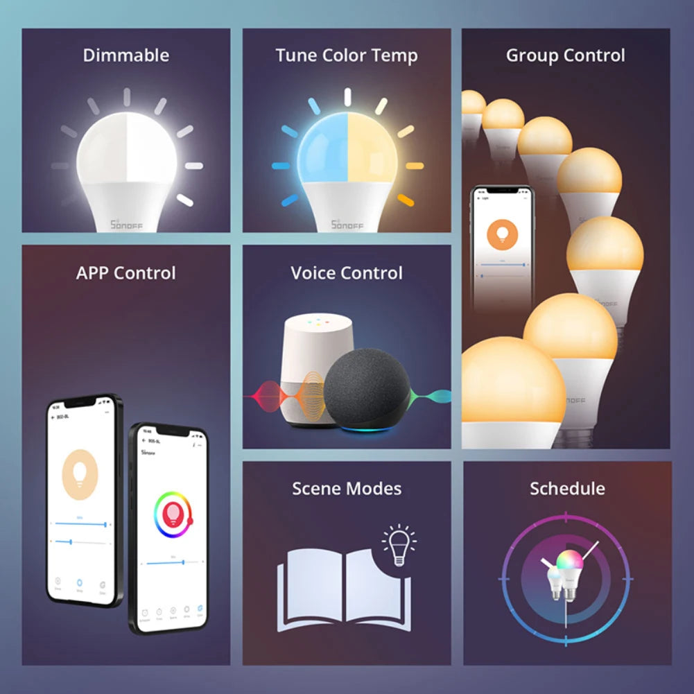 SONOFF WiFi Smart LED Bulb B02-BL/B05-BL E26/E27 Base Smart Home Dimmable Via Ewelink App Remote Control For Alexa Google Home
