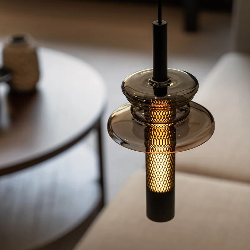 Modern Glass Pendant Light with Knob Switch - Bedside Hanging Night Light