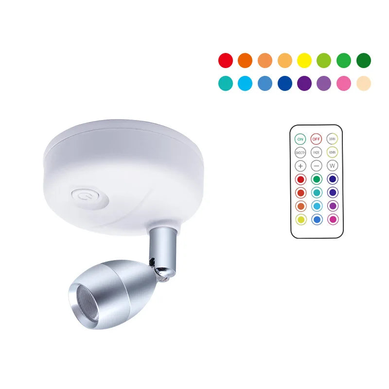 LED Cabinet Lights RGB 13 Colors Wireless Spotlights Remote Dimmable Wall Lamp For Room Art Showroom Hallway Lighting