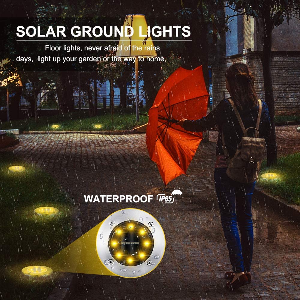 8 LED Solar Garden Lights Outdoor Patio Disk Buried Lights In-Ground Landscape Lighting For Lawn Patio Pathway Yard Deck Walkway