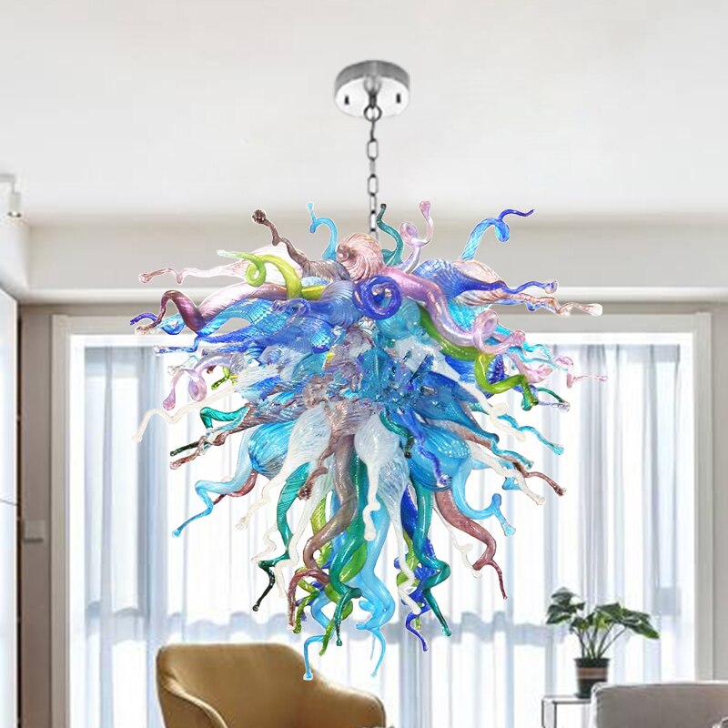Colorful Pendant Light Italy Hand Blown Glass Chandelier Lightings LED 24Inches Home Island Light Villa Living Room Kitchen Room