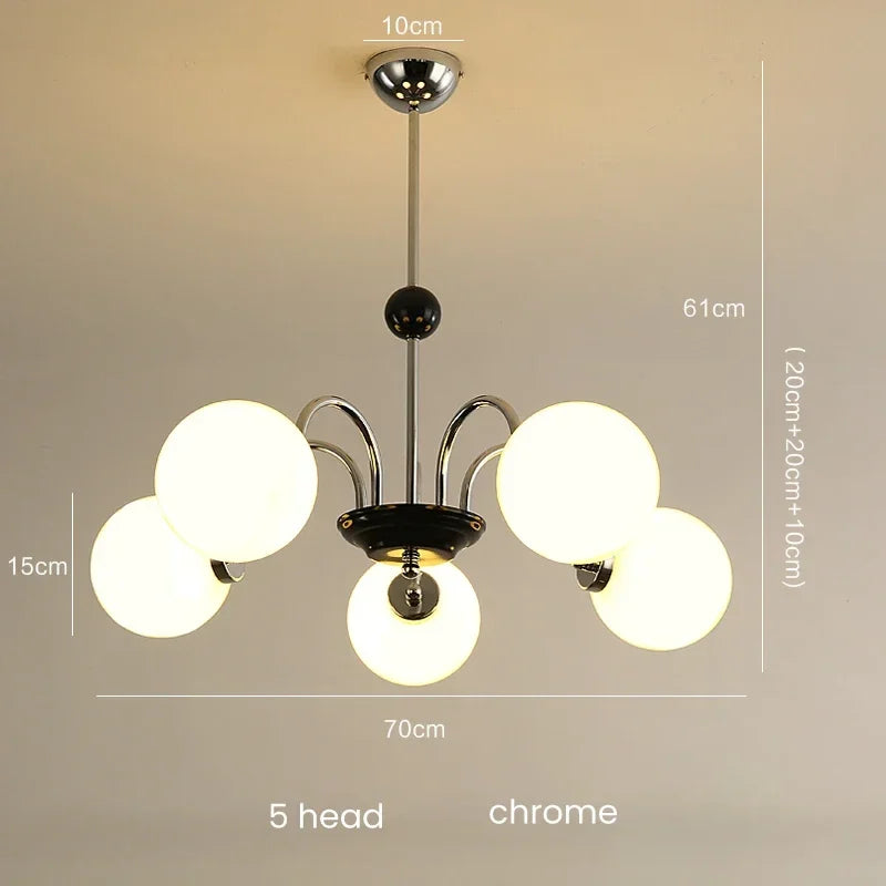 Mid-Century Retro Chandelier French Glass Ball Pengdant Lamp Bauhaus Gold/Chrome Luxury Living Room Bedroom Study Light