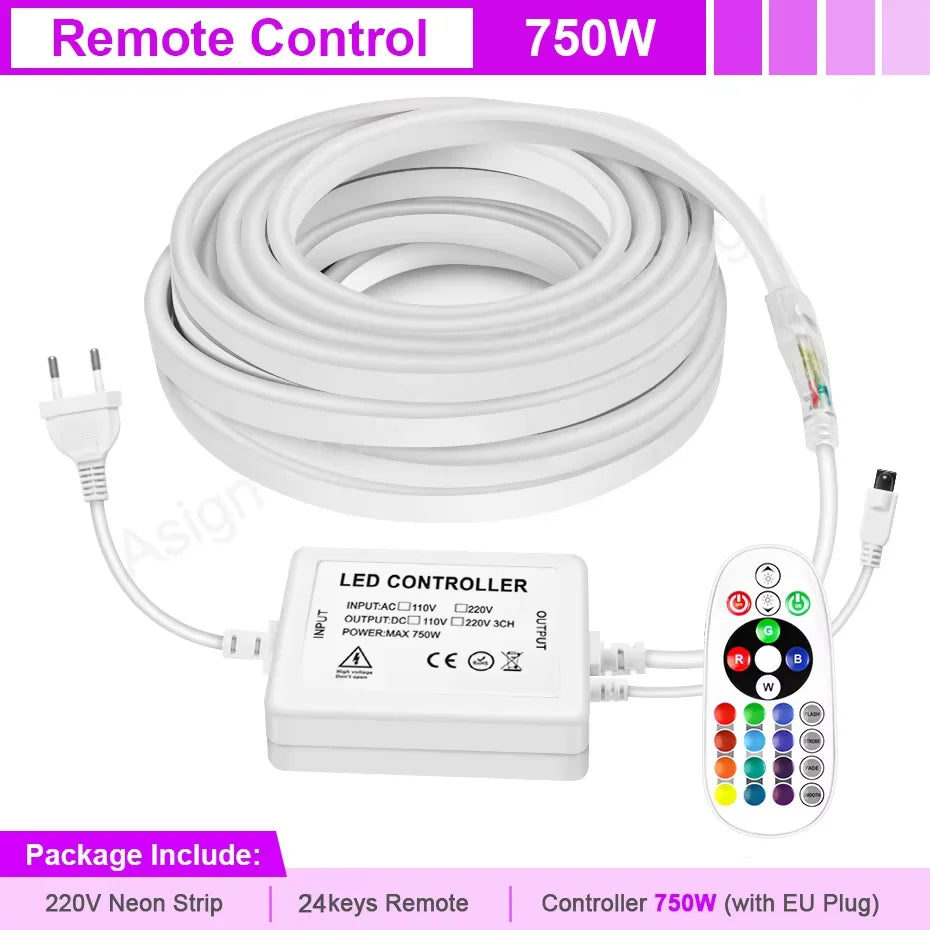 RGB Smart LED Neon Strip Light 220V - Waterproof Flexible Ribbon Tape