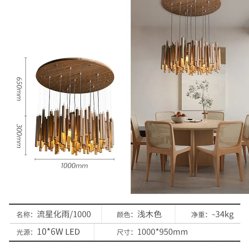 Retro Wooden Hanging Chandelier Light For Dining Living Room Farmhouse Kitchen Table Solid Wood Led Pendant Chandelier Lamp