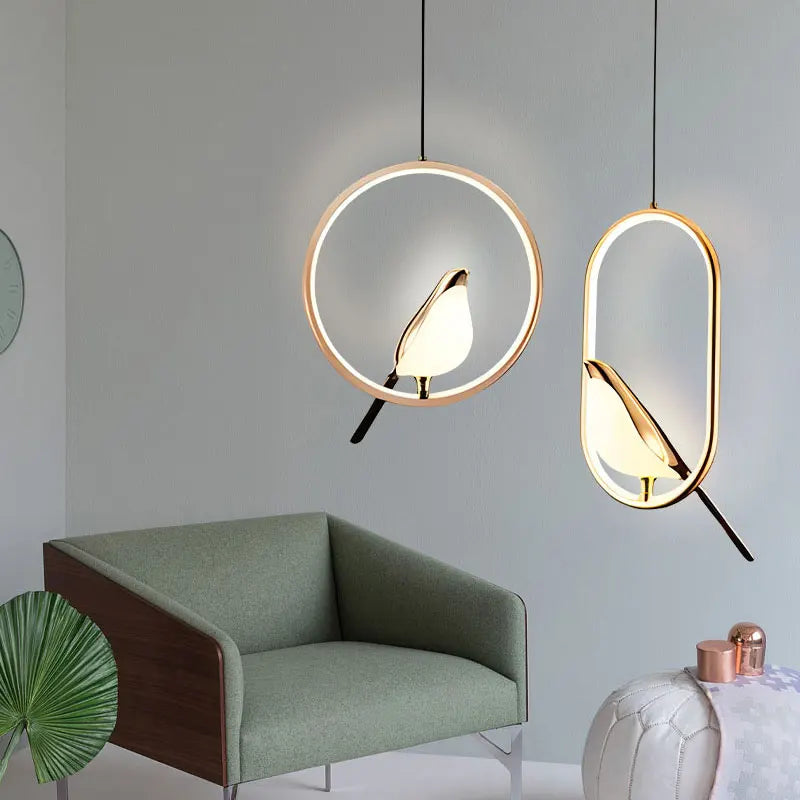 Rotatable Magpie Bird LED Pendant Light for Bedside Bedroom Indoor Gold Silver Hanging Lighting Chandelier Lamps Foyer AC85-265V