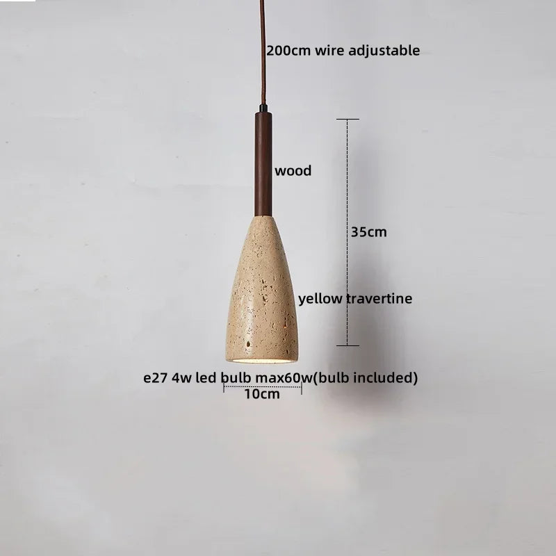 2026 New Cave Stone Pendant Light Bedroom Yellow Travertine LED Chandelier Living Dining Room Modern Hanging Lamp Decor Lighting