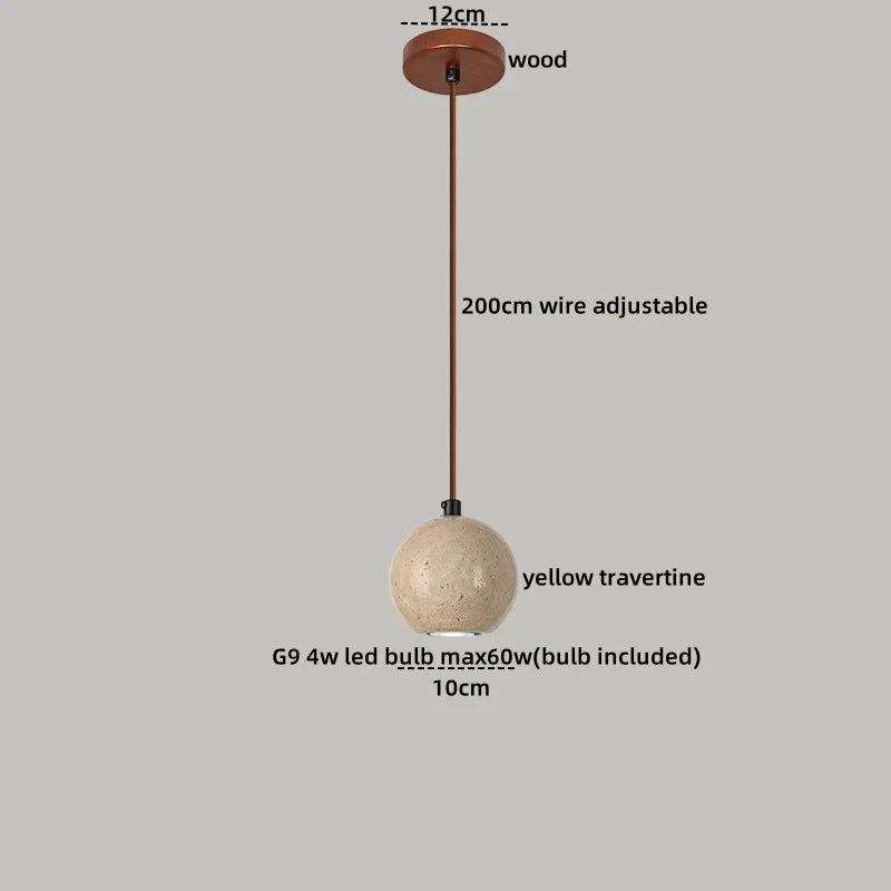 2026 New Cave Stone Pendant Light Bedroom Yellow Travertine LED Chandelier Living Dining Room Modern Hanging Lamp Decor Lighting