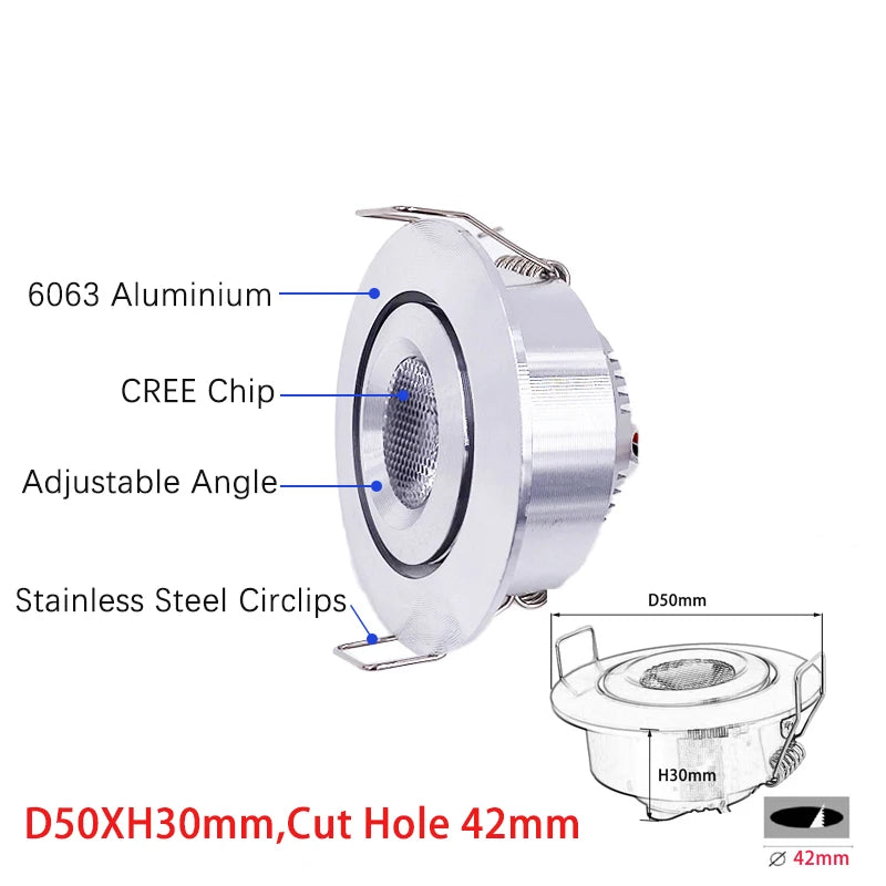 12V 3W RGB / RGBW Recessed Mini LED Cabinet Spotlight (42mm Cutout) - Dimmable Adjustable Ceiling Downlight for KTV, Bar & Room Decor