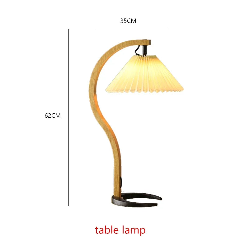 Nordic Creative Natural Wood Walnut Pleated LED Floor Lamp Living Room Bedroom Study Reading Light Indoor Decor Lighting Fixture