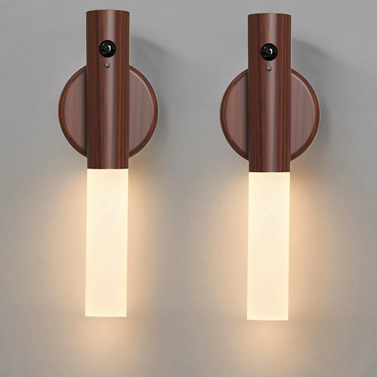 LED motion sensing light wall lamp 2-piece set rechargeable lighting corridor staircase magnetic 360 ° rotation black walnut 2
