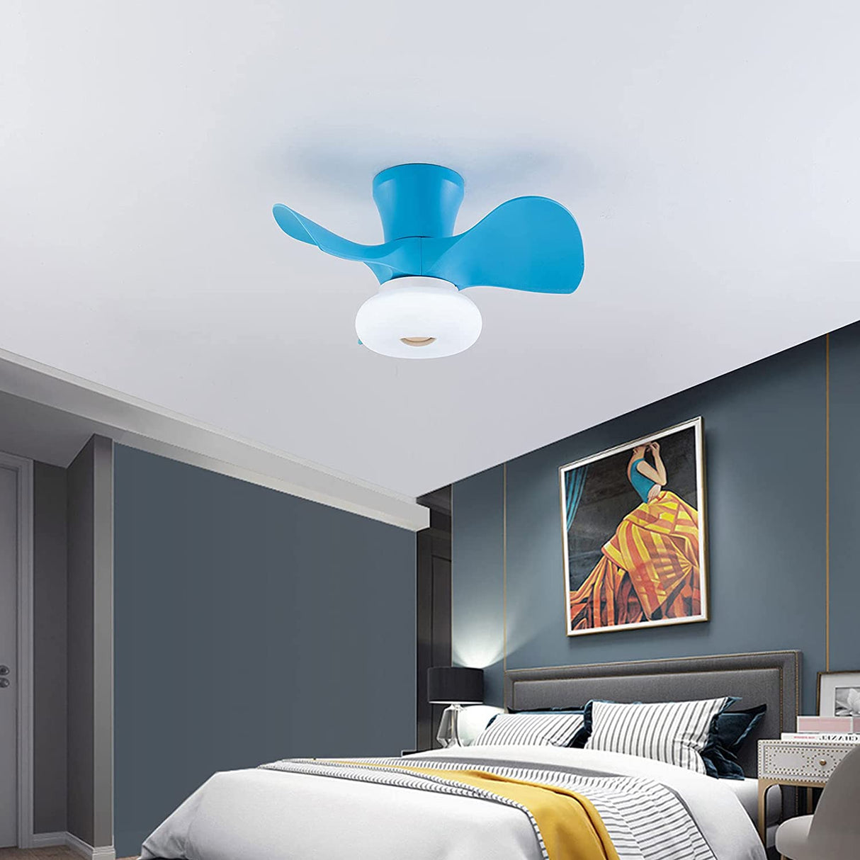 Modern Pink/Blue/White Creative 22 Inch Ceiling Fan Light with Remote Control for Living Room Bedroom