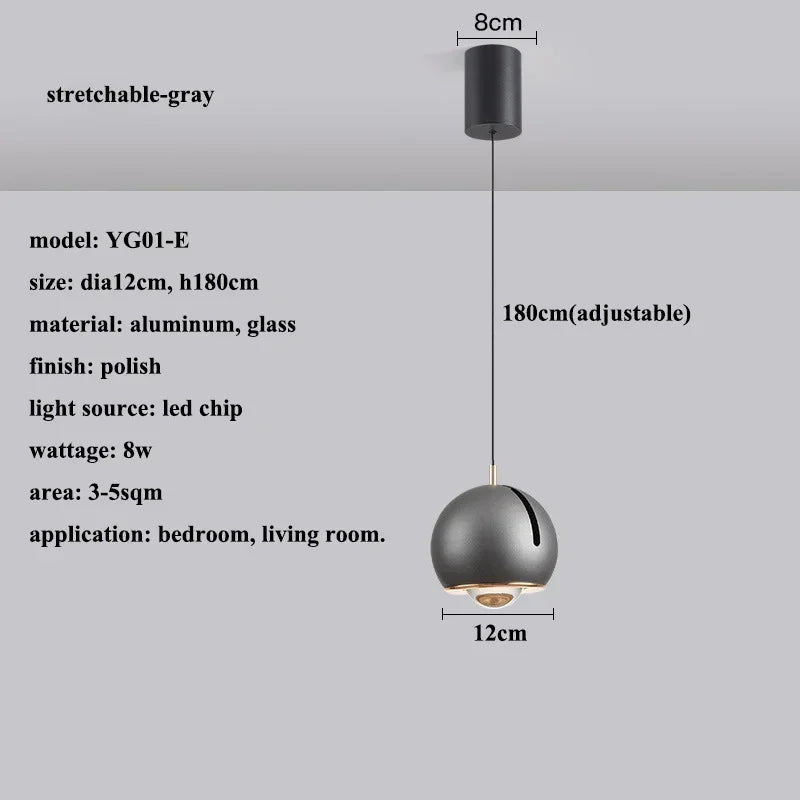 Modern Adjustable Angle LED Round Pendant Light - Stretchable Minimalist Chandelier Lamp for Bedroom Bedside, Dining & Home Decor