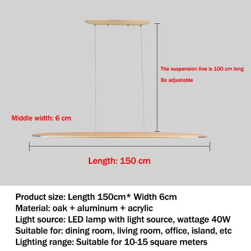Modern Wooden Linear Pendant Light - Nordic LED Kitchen Island Hanging Lamp
