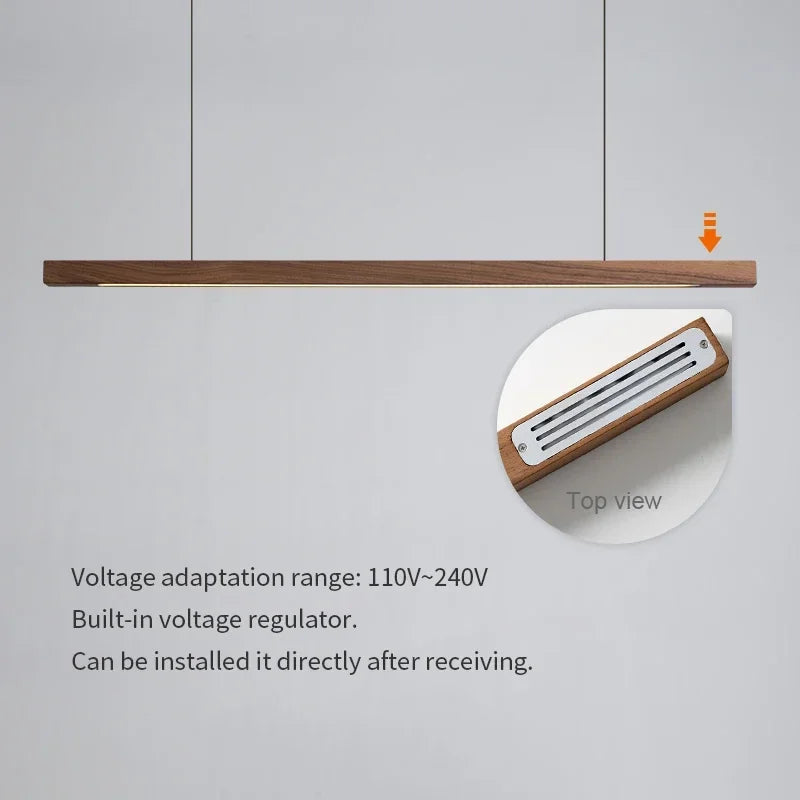 Nordic Wood Pendant Lights LED Modern Hanging Lamps Dining Living Room Kitchen Office Shop Long Strip Celling Lamp Home Decor