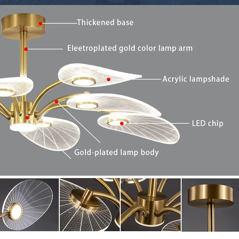 Nordic Gold Lotus Ceiling Light - Luxury Acrylic Hanging Lamp for Dining Room