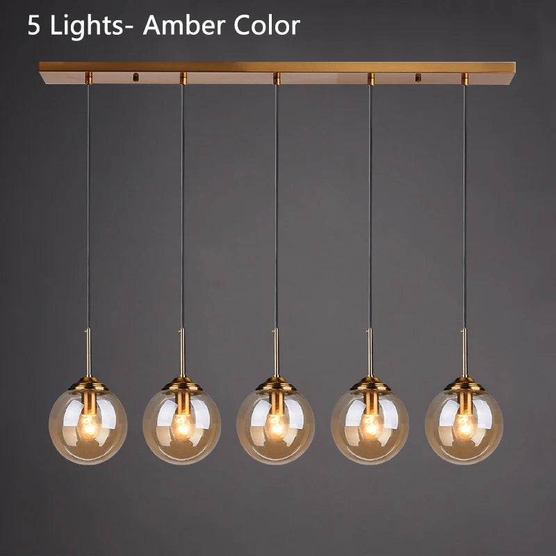 Amber Smoke Gray Clear Glass Pendant Lamp LED Hanging Light for Dining Room Table Kicthen Island Bedroom Bedside Lighting