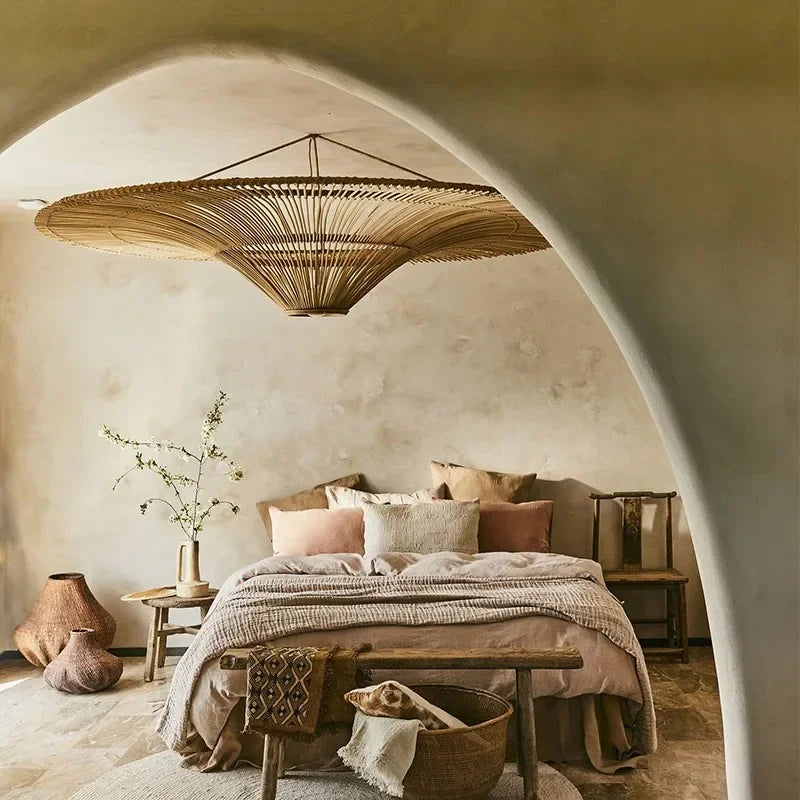 Japanese retro Wabi sabi pendant lamp restaurant Southeast Asian handmade rattan lamp home decoration living room bedroom lamp