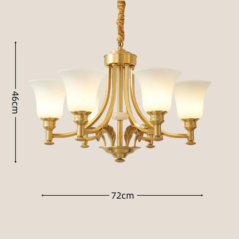 Solid Brass Chandelier with Glass Shades - 3-Color LED Luxury Dining Room Light