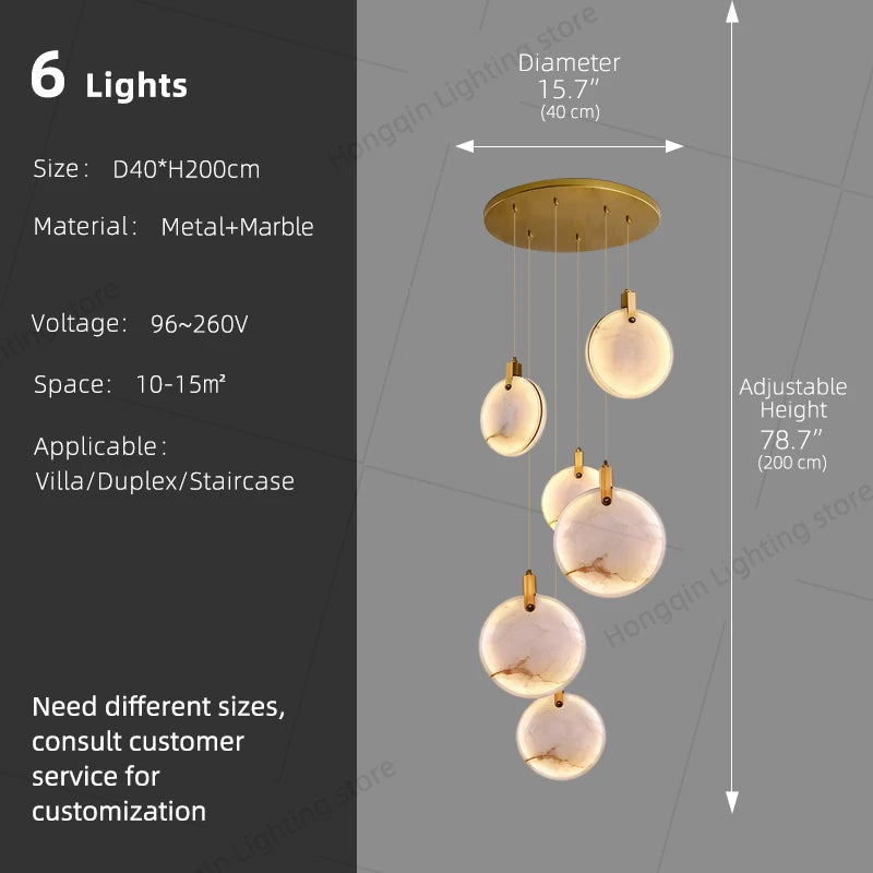Staircase Pendant Light Lustre Minimalist Duplex Loft Marble Chandelier Villa High Ceiling Hanging Lamp Long Stair Chandelier