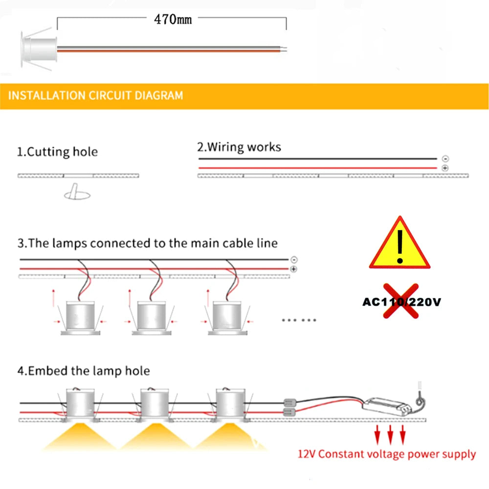 1W Mini Spotlight IP65 15mm Recessed Spot Leds Lights 12V Ceiling Downlight Stair Cabinet Spots Lamp with Transformer 110V-220V