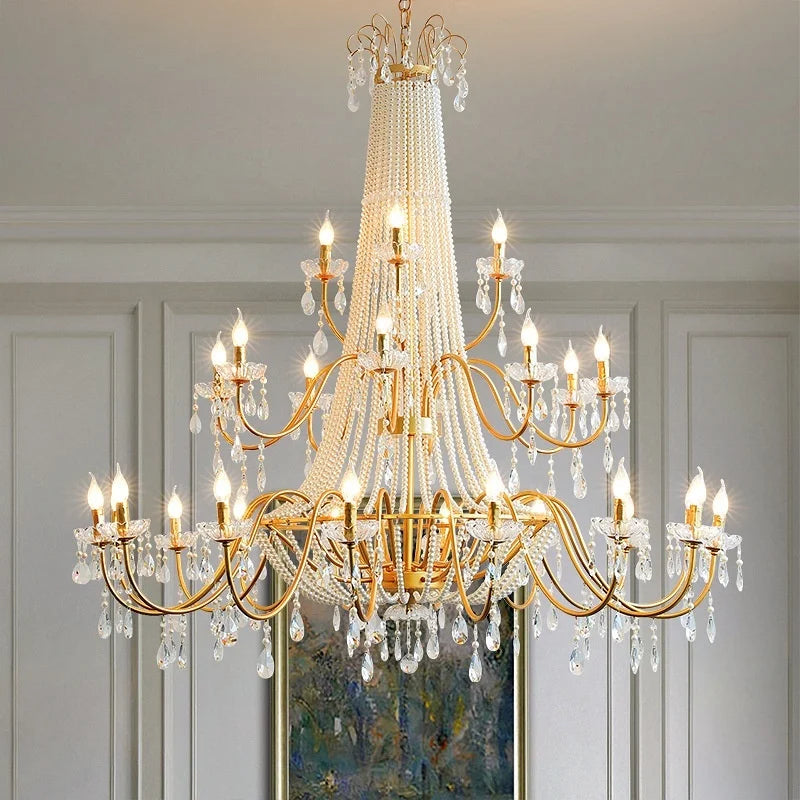 American Black Candle LED Chandelier - Luxury Crystal Pendant for Stairs