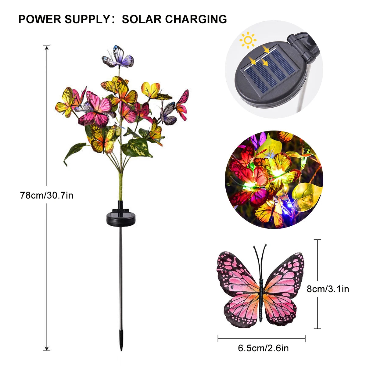 Solar Butterfly Flower Ground Lamp , Outdoor Solar Garden Lamp, Plastic Material, Great for Garden, Yard and Lawn Decoration
