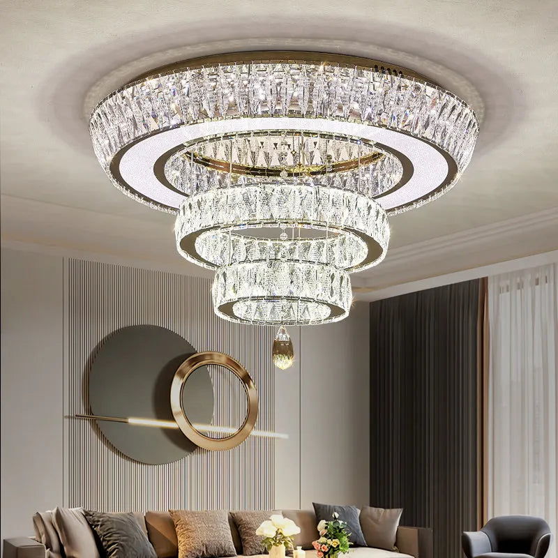 Led Stainless Steel Crystal Ceiling Light 2026 Luxury Home Decoration Round Minimalist Lampara Techo for Bedroom Living Room