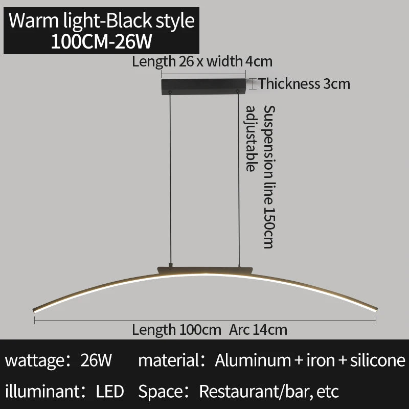 Contemporary LED Arc Pendant Light - Sleek Hanging Lamp for Dining Room