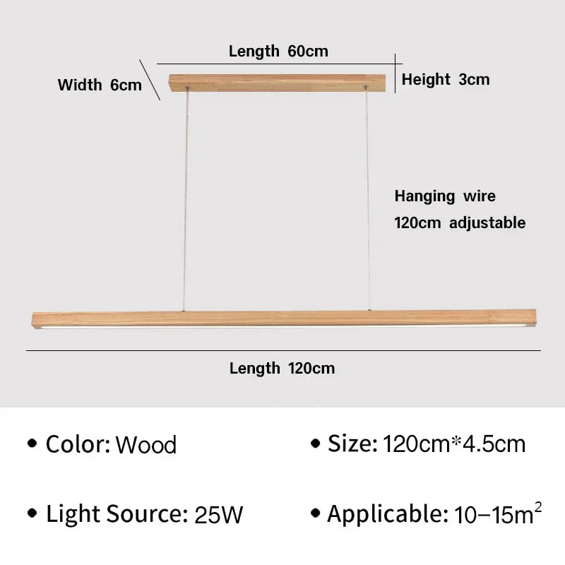 Nordic Long Wood Strip LED Pendant Light Dining Table Lamp Light Suspension Chandelier for Living Dining Room Lighting Fixture