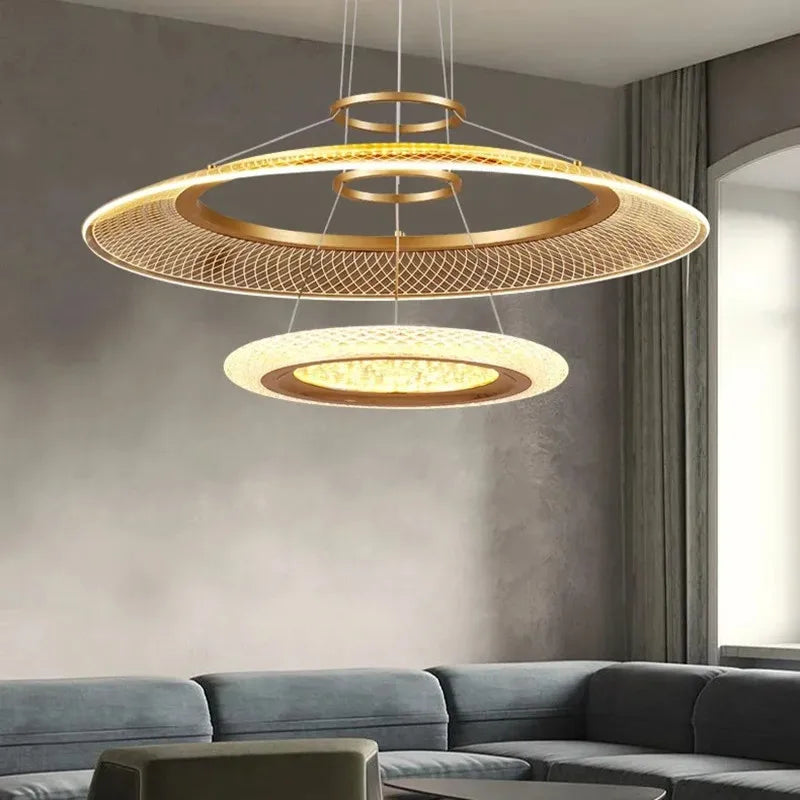 Modern LED Screw Living Room Chandelier Luxury Ring Villa Pendant Lamp Atmosphere Kitchen Island Art Decoration Lighting Fixture